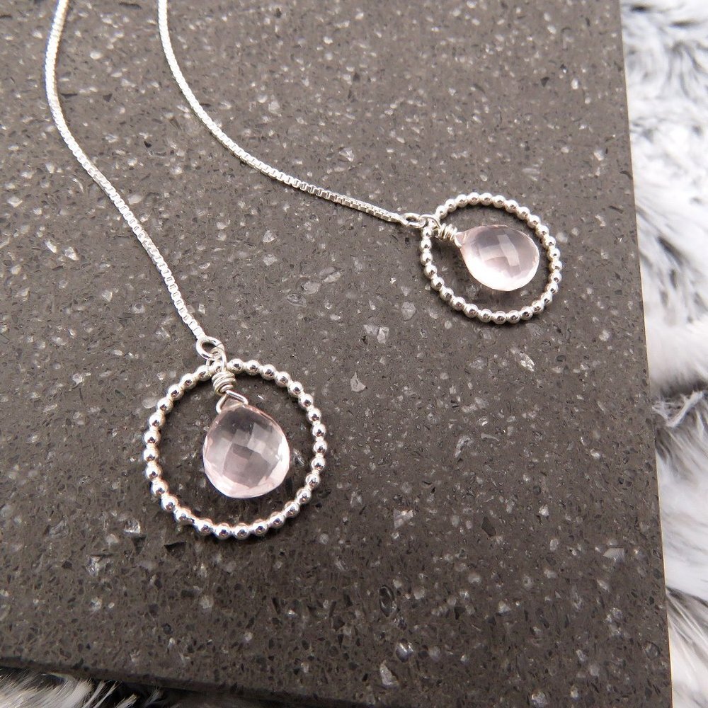Rose Quartz Theader Earrings with 925 Sterling Silver